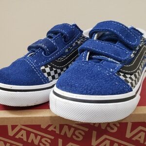 Vans Old Skool V "Reflective Blue". Toddler Size 8c. Blue/Black, Silver.